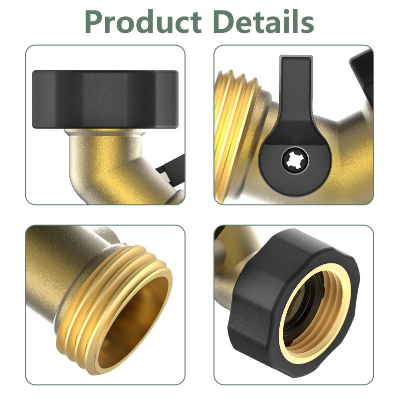 Twinkle Star 3/4" Brass Shut Off Valve Gooseneck Garden Hose Connector, 2 Pack - Image 4
